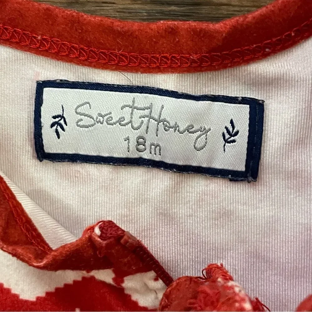 Sweet Honey Christmas Zip Up Onsie Red White Reindeer Size 18 Months
